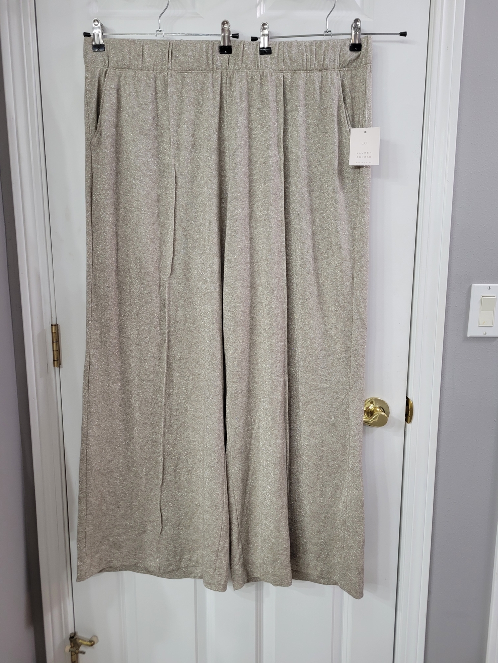 LC Lauren Conrad Wide-Leg Knit Pants - Taupe/Gold